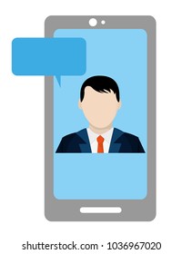 man faceless inside smartphone with chat bubble