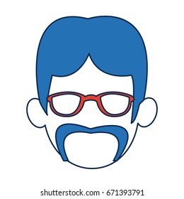man faceless wearing glasses blue hair in white background