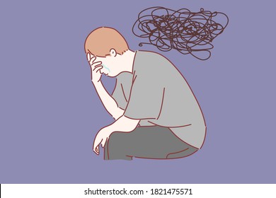 Man facepalm concept for stress, anxiety, uneasiness, confusion. Hand drawn character vector flat style.