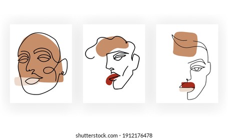 Man faces Continuous one line drawing style. Modern Trendy minimal portrait. Simple chick portrait