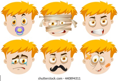 El hombre se enfrenta con diferentes emociones ilustrativas