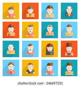 Man faces emoticons icons flat set with sadness smiley happiness surprise expressions isolated vector illustration
