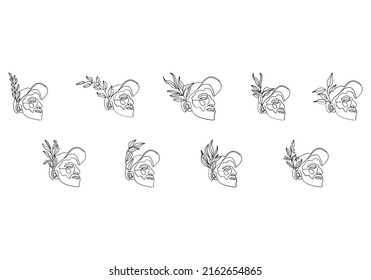Man faces line art style with flower and leaves