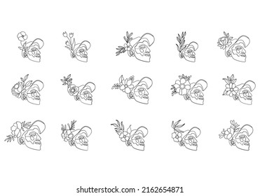 Man faces line art style with flower and leaves