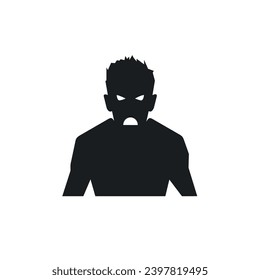 Man Facial Expressions with Agitated mood, simple flat black and white icon Silhouette, Emotional Portrait Logo Icon.