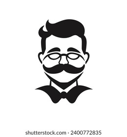 Man Facial Expressions with Cheerful mood, simple flat black and white icon Silhouette, Emotional face Silhouette Design.