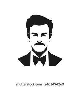 Man Facial Expressions with Eager mood, simple flat black and white icon Silhouette, Emotions Artistic Vector Illustration.