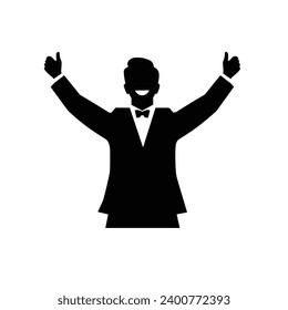 Man Facial Expressions with Elated mood, simple flat black and white icon Silhouette, Artistic Portrait Logo Simple.