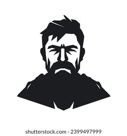 Man Facial Expressions with Fearful mood, simple flat black and white icon Silhouette, Mood Artistic Vector Design.