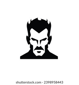 Man Facial Expressions with Furious mood, simple flat black and white icon Silhouette, Mood face Minimalist Flat.