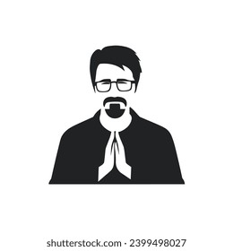 Man Facial Expressions with Grateful mood, simple flat black and white icon Silhouette, Expression Human Design Vector.