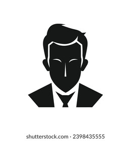 Man Facial Expressions with Indifferent mood, simple flat black and white icon Silhouette, Man Human Minimalist Graphic.