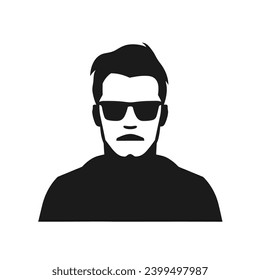 Man Facial Expressions with Insecure mood, simple flat black and white icon Silhouette, Emotional Human Vector Flat.
