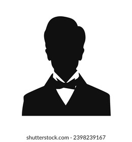 Man Facial Expressions with Listless mood, simple flat black and white icon Silhouette, Expression Facial Vector Illustration.