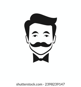 Man Facial Expressions with Optimistic mood, simple flat black and white icon Silhouette, Emotional Man Design Simple.