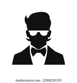 Man Facial Expressions with Pessimistic mood, simple flat black and white icon Silhouette, Mood Expression Design Illustration.