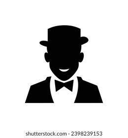 Man Facial Expressions with Pleased mood, simple flat black and white icon Silhouette, Man Human Minimalist Illustration.