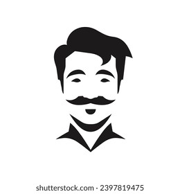 Man Facial Expressions with Satisfied mood, simple flat black and white icon Silhouette, Emotional Expression Silhouette Minimalist.