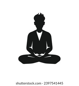 Man Facial Expressions with Serene mood, simple flat black and white icon Silhouette, Mood Facial Logo Vector.