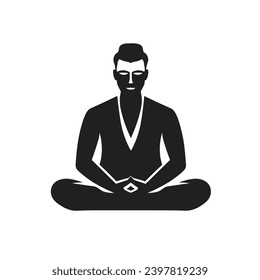 Man Facial Expressions with Serene mood, simple flat black and white icon Silhouette, Human Emotions Silhouette Illustration.