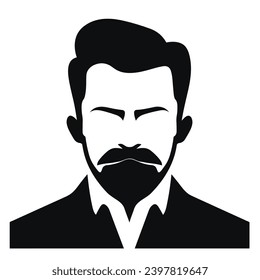 Man Facial Expressions with Unimpressed mood, simple flat black and white icon Silhouette, Emotions Expression Illustration Design.