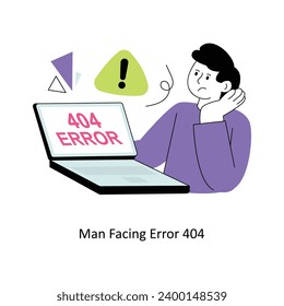 Man Facing Error 404 Flat Style Design Vector illustration. Stock illustration