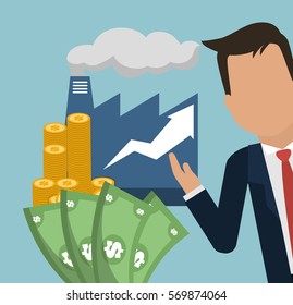 man factory money growth arrow business vector illustration eps 10