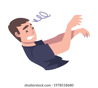 Man Fainting and Losing Consciousness, Symptom of Heart Stroke Cartoon Vector Illustration