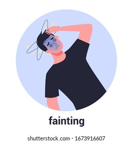 Man fainting. Symptom of disease. Sick person with dizziness. Isolated flat vector illustration