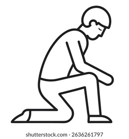 Man Fallen to Knees Outline Icon - Despair and Grief Symbol isolated on white background