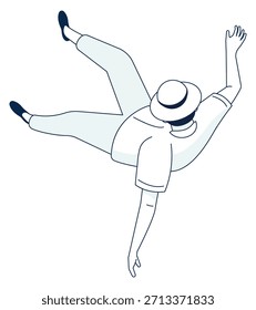 Un hombre está cayendo en el aire con su sombrero puesto