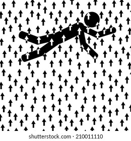 A man is falling with arrows near him. It is a stick figure vector. EPS10 