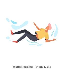 Man falling backwards in air currents, waving arms in fear vector illustration