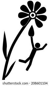A man is falling from a big flower. It is a stick figure vector. EPS10 