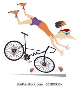 Man falling down from the bicycle isolated
