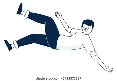 A man is falling down and his pants are blue