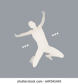 Man falling down. Jumping Man. 3D Model of Man. Human Body. Sport Symbol. Design Element. Vector Illustration. 