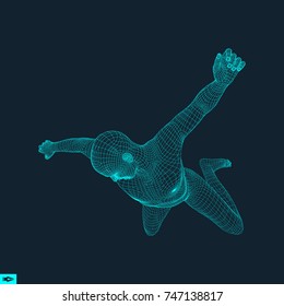 Man falling down. Jumping Man. 3D Model of Man. Human Body. Sport Symbol. Design Element. Vector Illustration. 