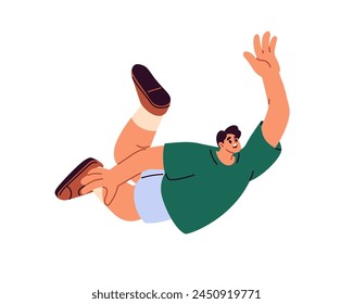 Man falling down. Psychological concept, failure, panic and misfortune. Scared afraid person loser falls. Accident, problem, downfall and defeat. Flat vector illustration isolated on white background