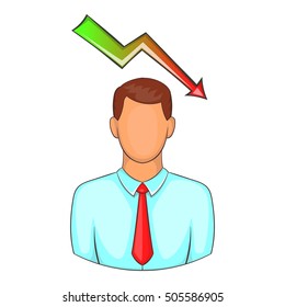Man with falling graph over his head icon. Cartoon illustration of human emotion vector icon for web design