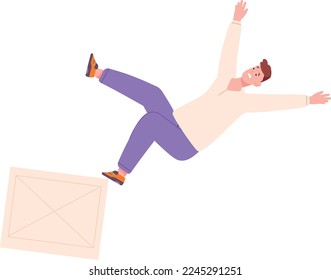 Man falling from height. Bad luck accident danger isolated on white background