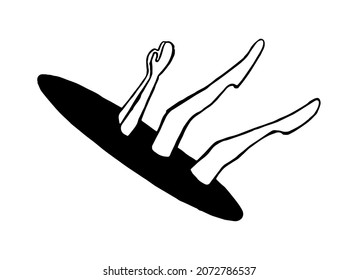 Man falling into black hole hand drawn stroke isolated on white background. Mental health, illness ,brain development ,and medical treatment. Vector illustration.