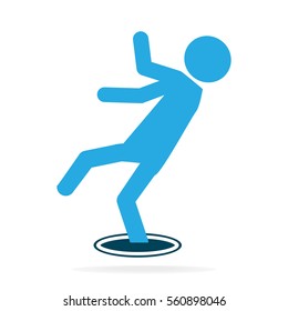 Man Falling Into Hole Icon, Warning Symbol Illustration