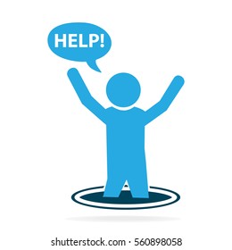 Man falling into hole icon, warning symbol illustration