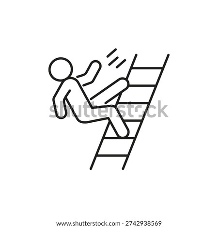 Man falling from ladder line icon. Safety at work, accident and injury concept. Simple black outline symbol. Vector illustration