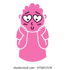 Man with falling in love emotions. Embarrassed emoji avatar. Portrait of a confused person. Cartoon style. Flat design vector illustration.
