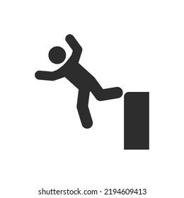 Man falling off the edge icon. Monochrome black and white symbol