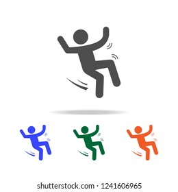 hombre cayendo sobre el icono de la nieve. Elementos de las fiestas navideñas en íconos multicolores. Icono de diseño gráfico de primera calidad. Icono simple para sitios web, diseño web, aplicación móvil