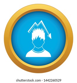 Man with falling red graph over head icon blue vector isolated on white background for any design