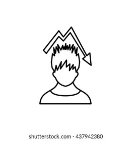 Man with falling red graph over head icon